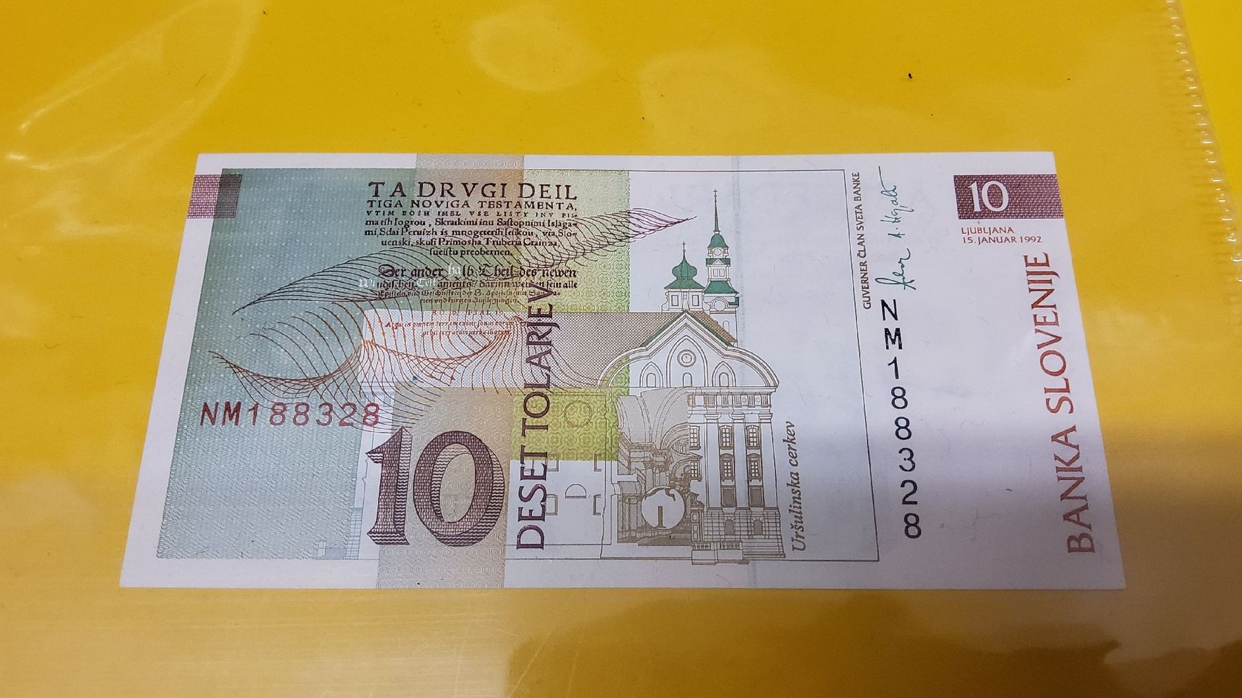 Banconote: Slowenien 10 Tolar Banknote, Top 1992 – Nuovo e nell'imballaggio originale da Herisau venduto da Nluanalucas 1