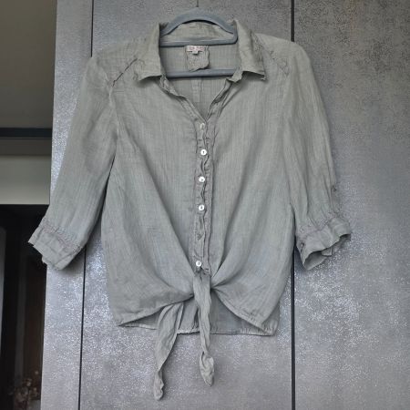 🐸 NILE BLUSE XS AUS RAMIE (LEINE) GRAU ZUM KNOTEN