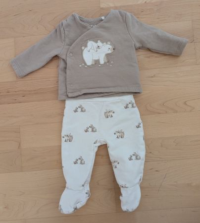 Baby Set Strampler Jäckchen beige Bärenmotiv Grösse 56