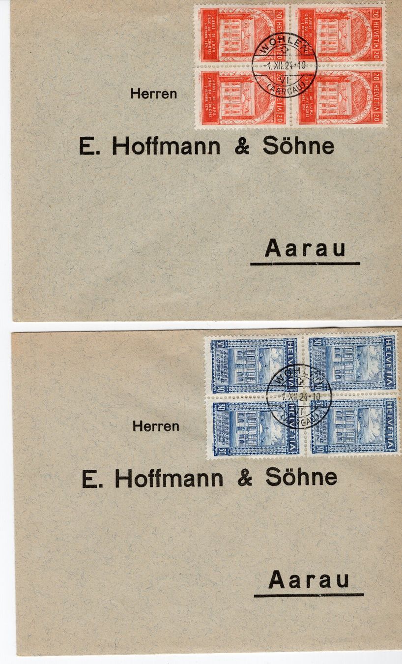 Alle Briefmarken: 2 schöne Briefe UPU 1924 je mit Viererblock – Gebraucht aus Steffisburg von malurada