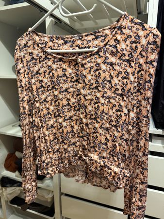 Damen Bluse langarm gemustert mit Knopfleiste orange