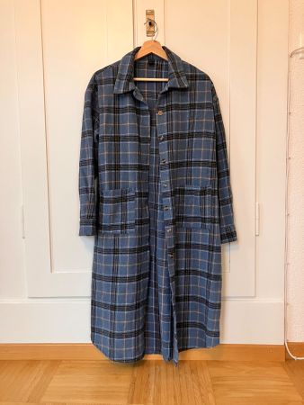 Langes, warmes Hemdkleid, Gr. S, blau kariert
