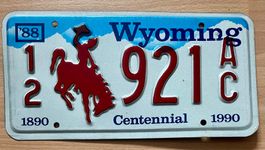 Wyoming USA Nummernschild 921AC, Jahrgang '88