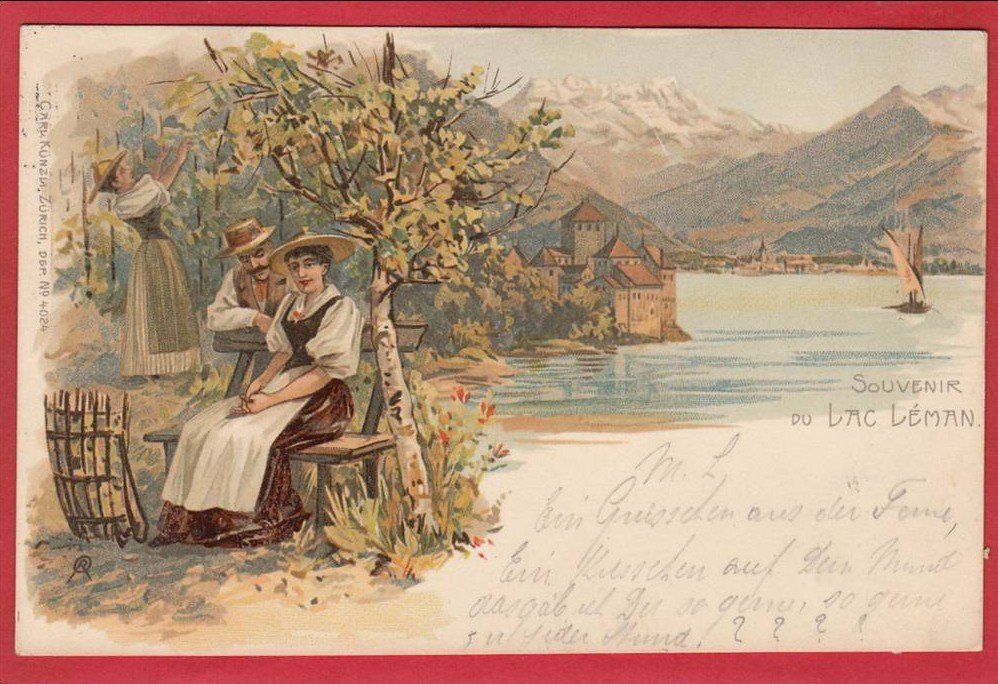 Cartoline postali: CHÂTEAU DE CHILLON, LITHO – Usato da Grüningen venduto da Kartenlaube