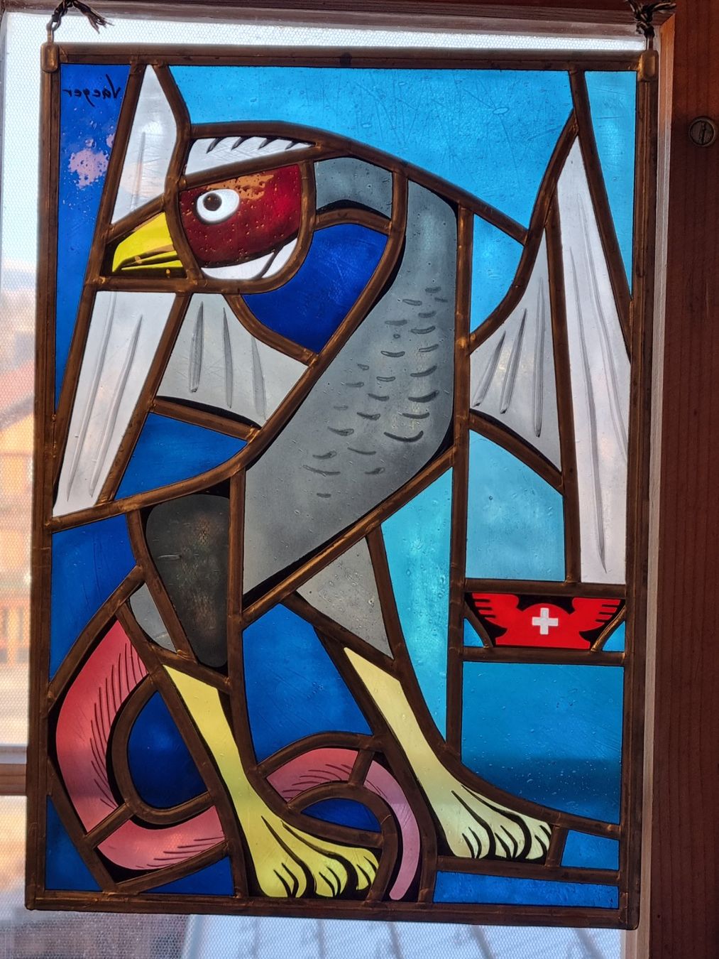 Poster & Bilder: Schweizer Bleiglasvitrage mit Adler – signiert – Gebraucht aus Scharnachtal von devin03