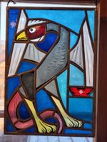 Schweizer Bleiglasvitrage mit Adler – signiert