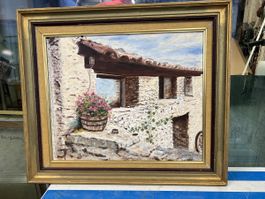 Charmante peinture à l'huile encadrée,décor provençal signée