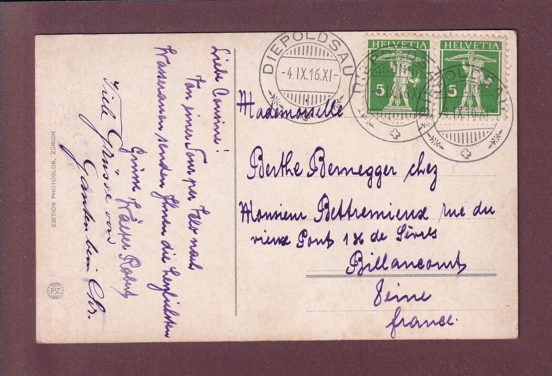Cartoline postali: MEGLISALP - Altmann - Säntis - 1916 – Usato da Pully venduto da nicecards 1