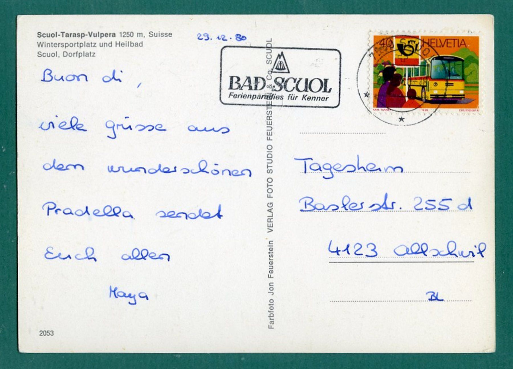 Cartoline postali: Scuol - Tarasp - Vulpera, 1980, gelaufen, Grossformat – Usato da Sargans venduto da Hausi1951 1