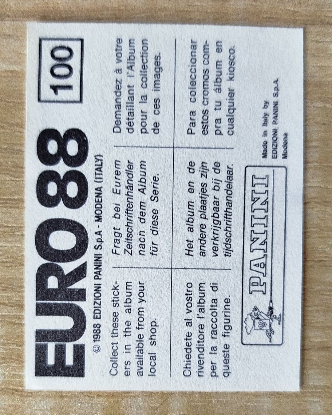 Panini Carte collezionabili: Panini Euro 1988 Einzelsticker Nr. 100 – Usato da Kloten venduto da collectverse 1