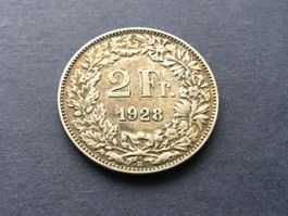 2 Franken Silbermünze 1928 ungereinigt