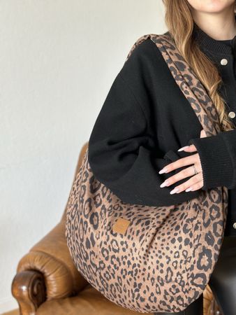 Grand sac cabas réversible souple noir/leopard