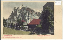 Grindelwald - Kirche und Wetterhorn - coloriert