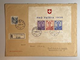 Schweiz 7, XII, 1936, Pro Patria, R, Genf nach Gablonz