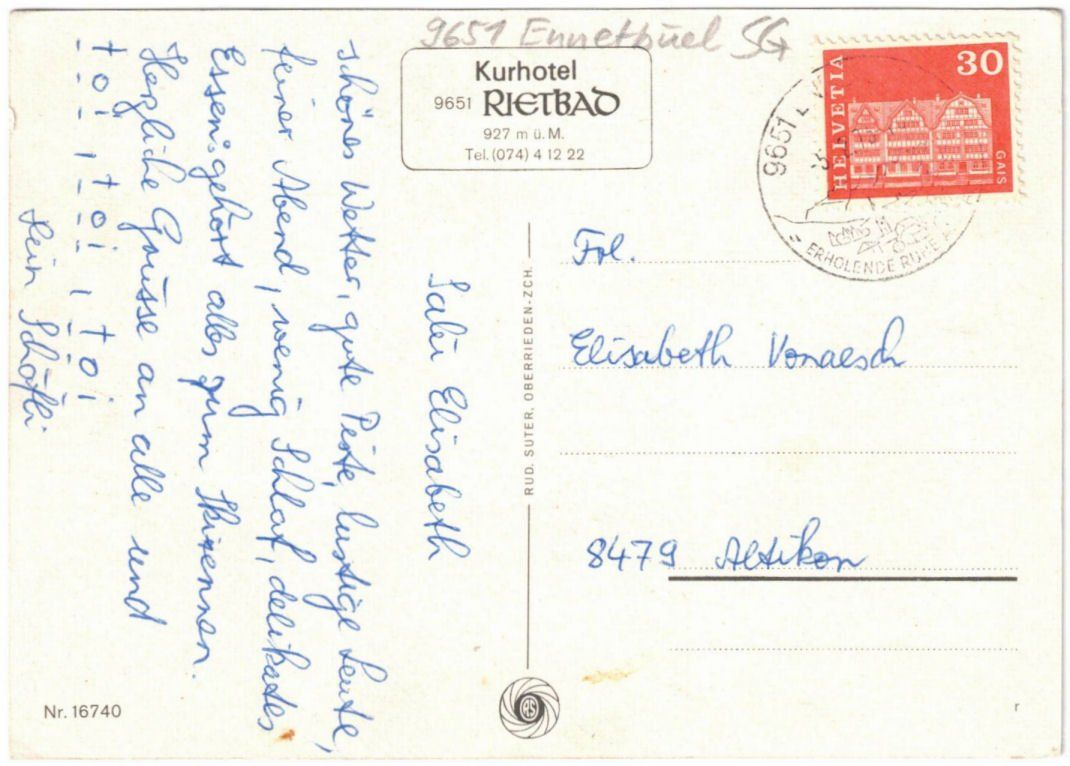 Cartoline postali: Rietbad - Liftplan – Usato da Binningen venduto da Mountainrider 1