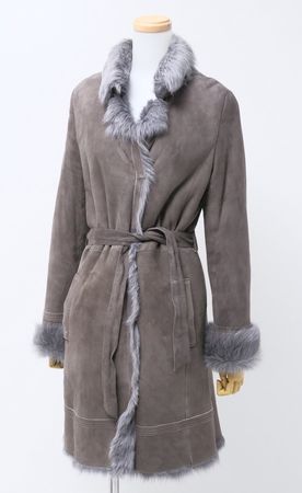 BODY DRESSING DELUXE Coat Size 36 Grey Fur Trim Used