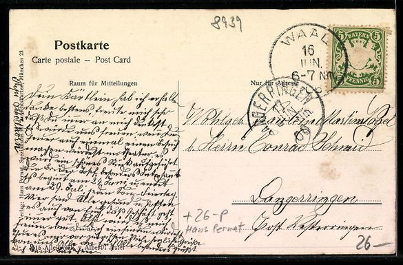 Cartoline postali: sign. Hans Pernat: Waal b. Buchloe, Teil – Usato da Berlin venduto da bartko-reher 1