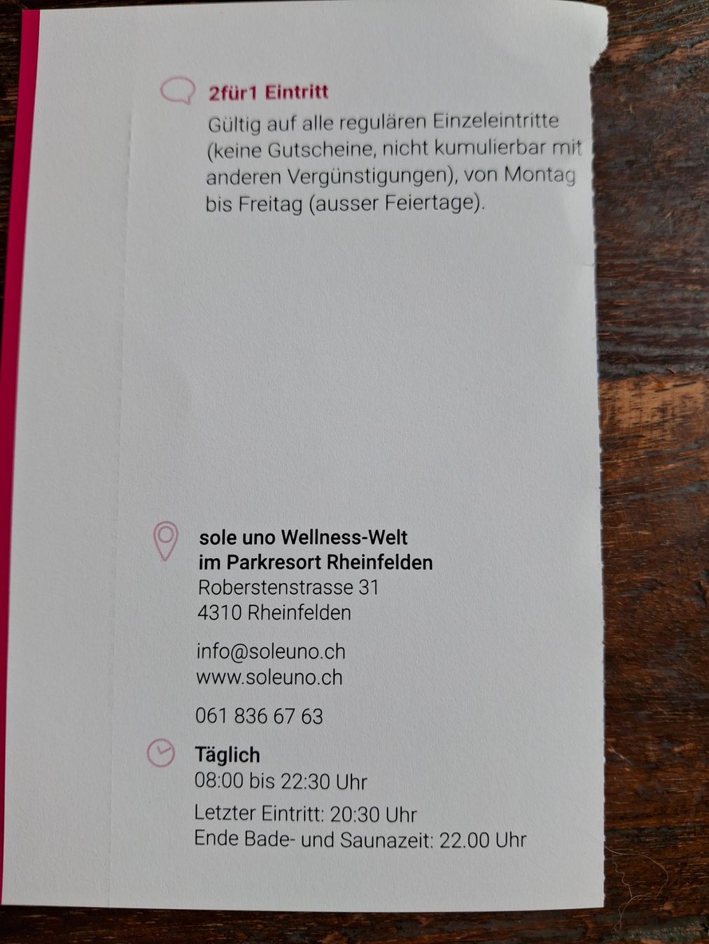 Sole Uno Rheinfelden 2 für 1 Gutschein (Gebraucht) in Kölliken für CHF ...