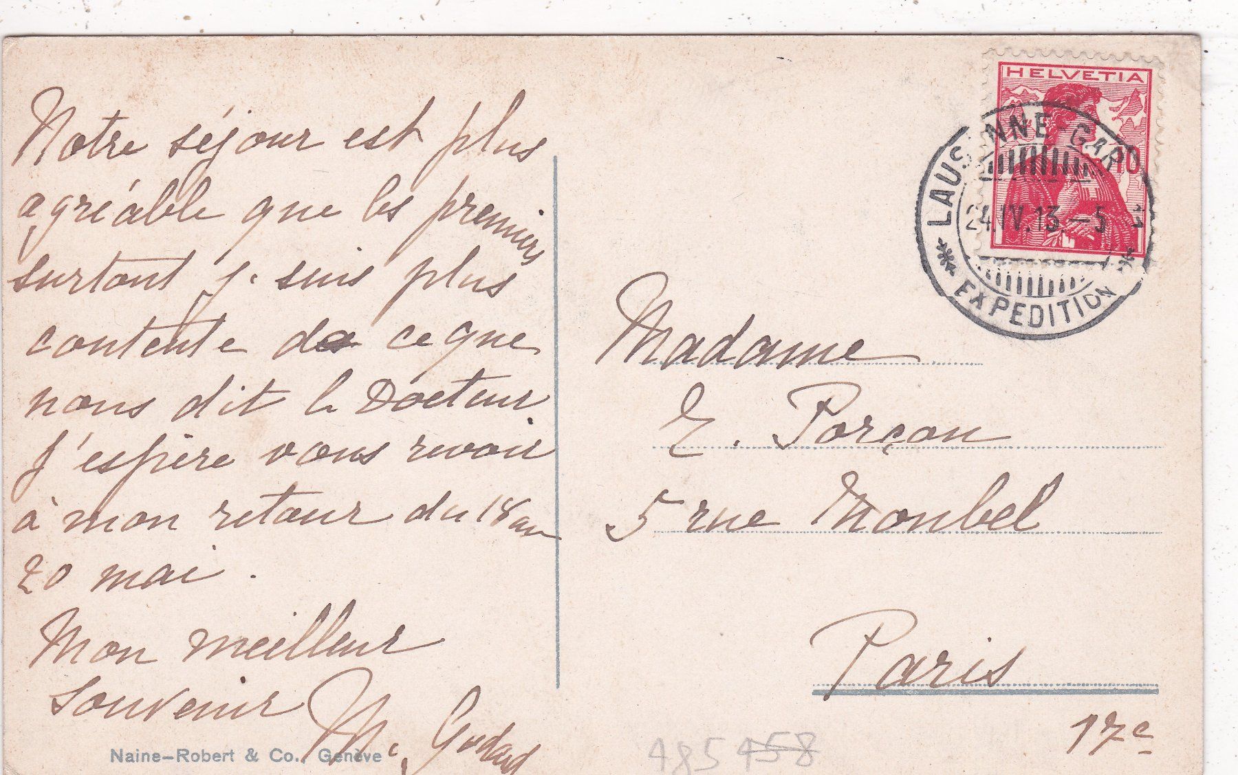 Ansichtskarten: Lausanne Ouchy 1913 – Gebraucht aus Herisau von Lisegrat2008 1