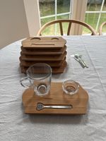 Holz Untersetzer 6 Stk. mit Halterung guter Zustand