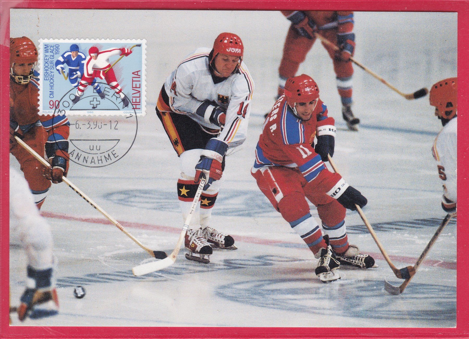Tutti i francobolli: MK, EISHOCKEY - WELTMEISTERSCHAFT 1990, 6.3.1990 – Usato da Oberrieden venduto da Gebirgsstelze
