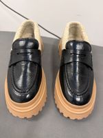 Schuhe Hogan Mokassins Lammfell gefüttert Schwarz Leder