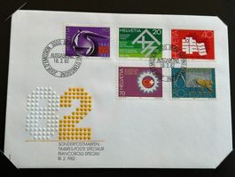 💯🇨🇭 PTT - Umschlag mit 2 x 5 Briefmarken 1982 AUSGABETAG