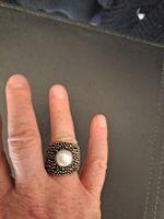 Wunderschöner Silber Ring mit echter Perle, 925, Grösse: 57
