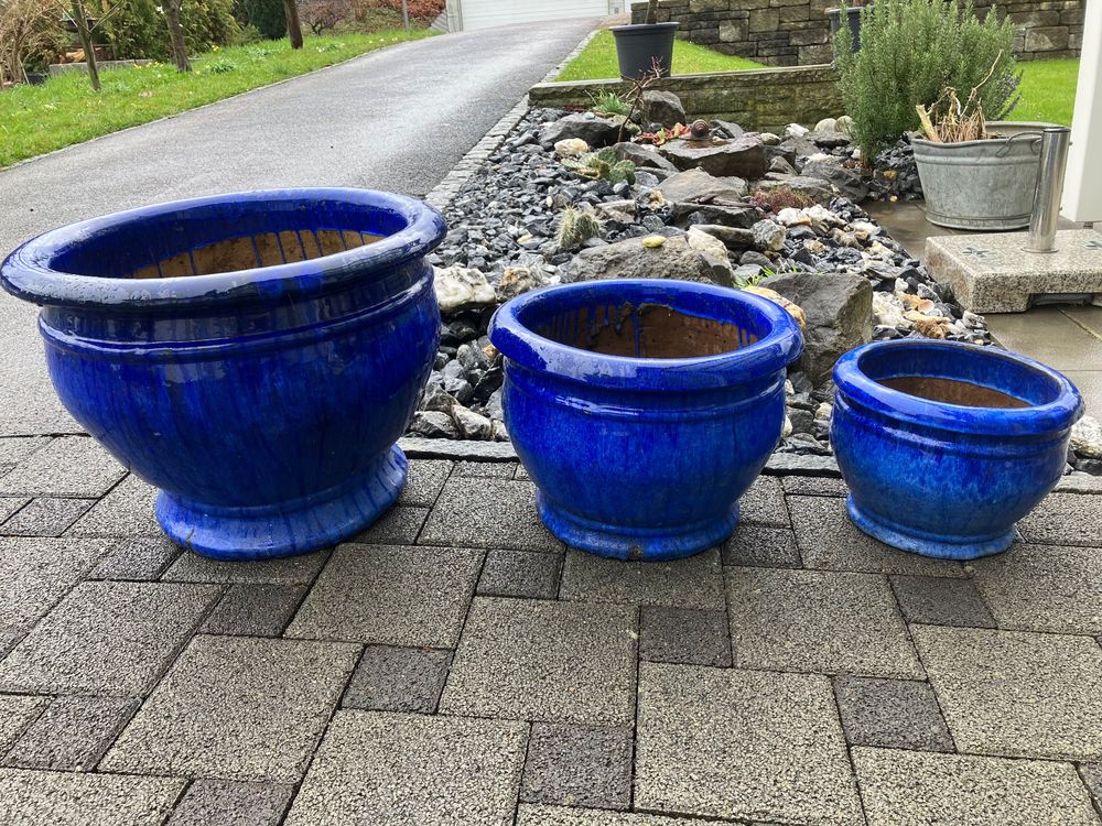 Blumentopf Pflanzentopf blaue Glasur Winterhart gross Kaufen auf Ricardo