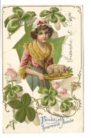 Neujahr - Bonne heureuse Année - Mädchen - Präge-Litho 1905