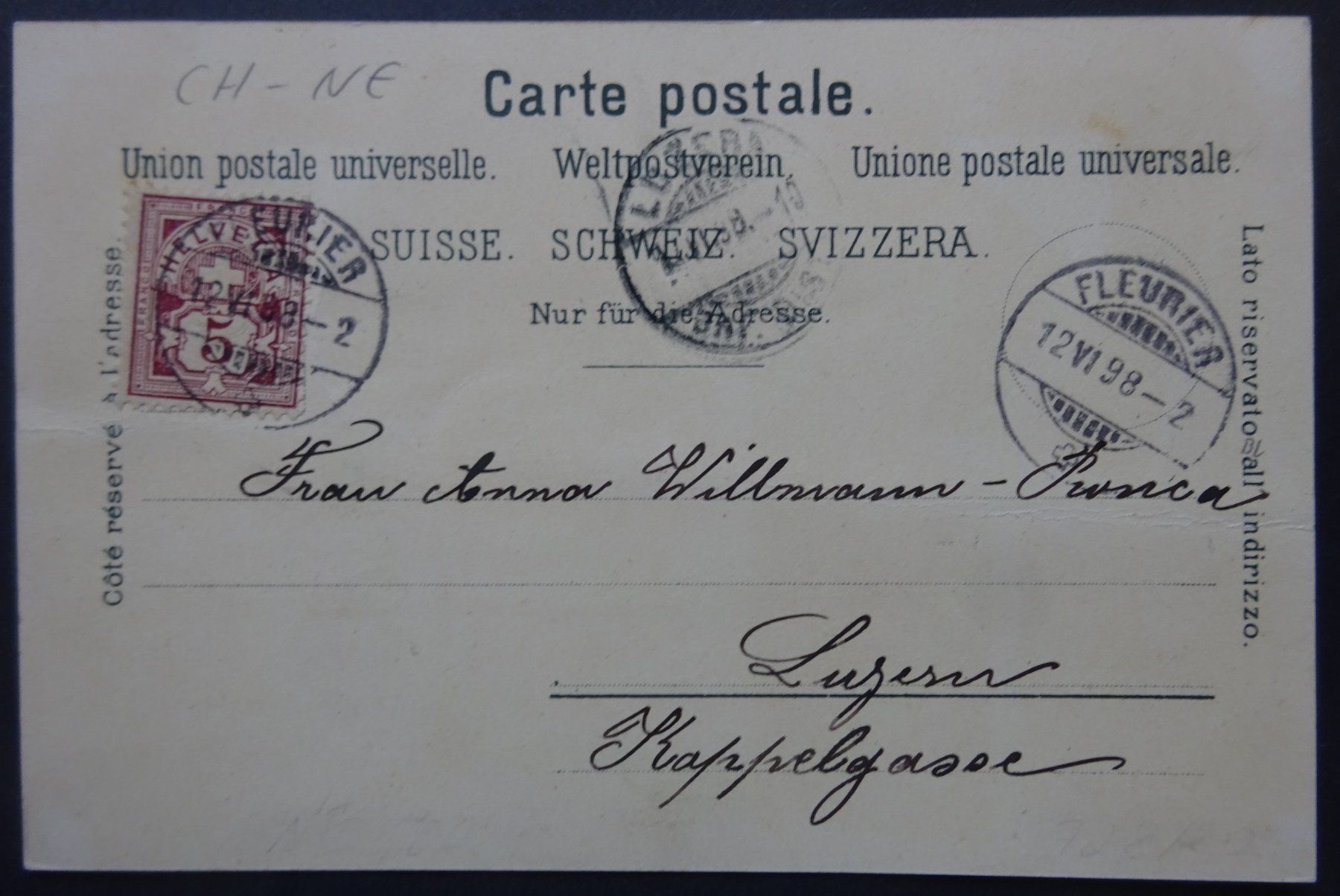 Ansichtskarten: Litho-Ansichtskarte 1898 / Fleurier (NE) – Gebraucht aus Watt von Oo2rup5 1