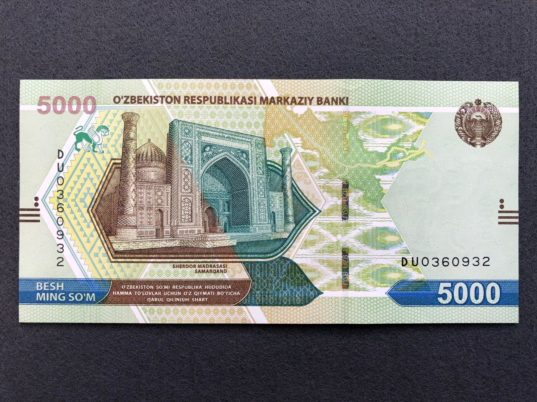 Banconote: Usbekistan - 5000 SO'M - UNC – Nuovo e nell'imballaggio originale da Pfäffikon SZ venduto da Sieben77