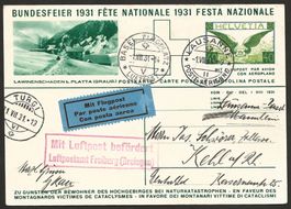 Flugpost Schweiz 1931 Lausanne Basel Freiburg Luftpost