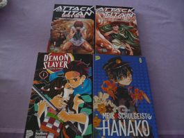 4 x COMIC - Manga: Attack on Titan, Demon Slayer, Hanako