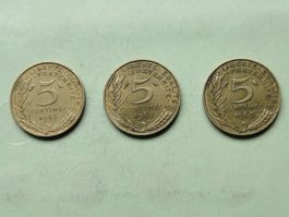 3x 5 centimes France 1966 1968 1969