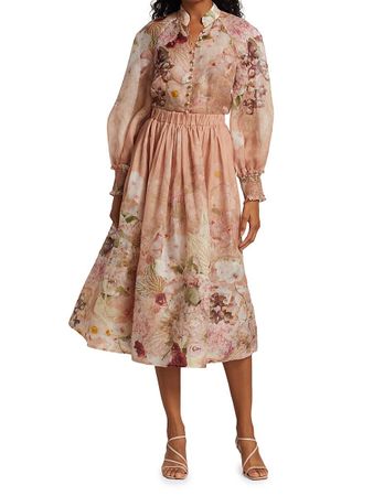 Zimmermann Dancer Silk Blouse & Midi Skirt [Set]