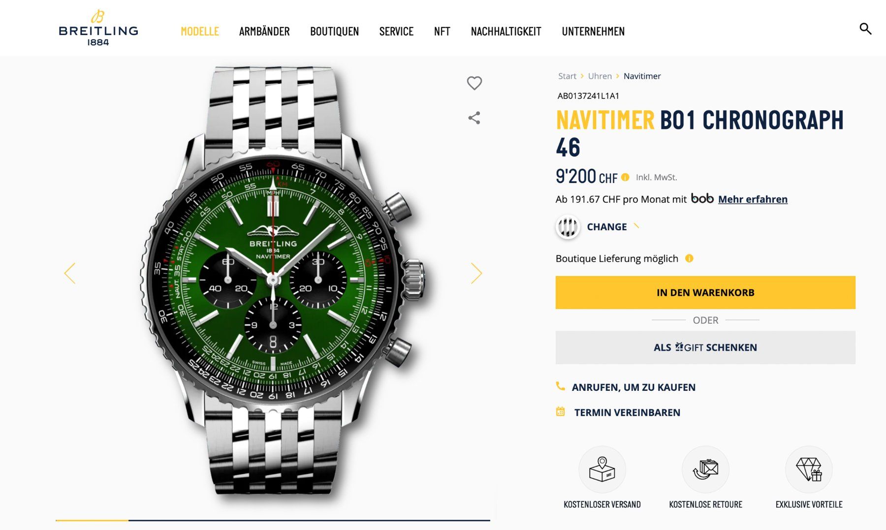 Breitling Uhren: BREITLING NAVITIMER B01 Chronograph 46 - AB0137241L1A1 – Neu (gemäss Beschreibung) aus Schaffhausen von Rushinroulette 9