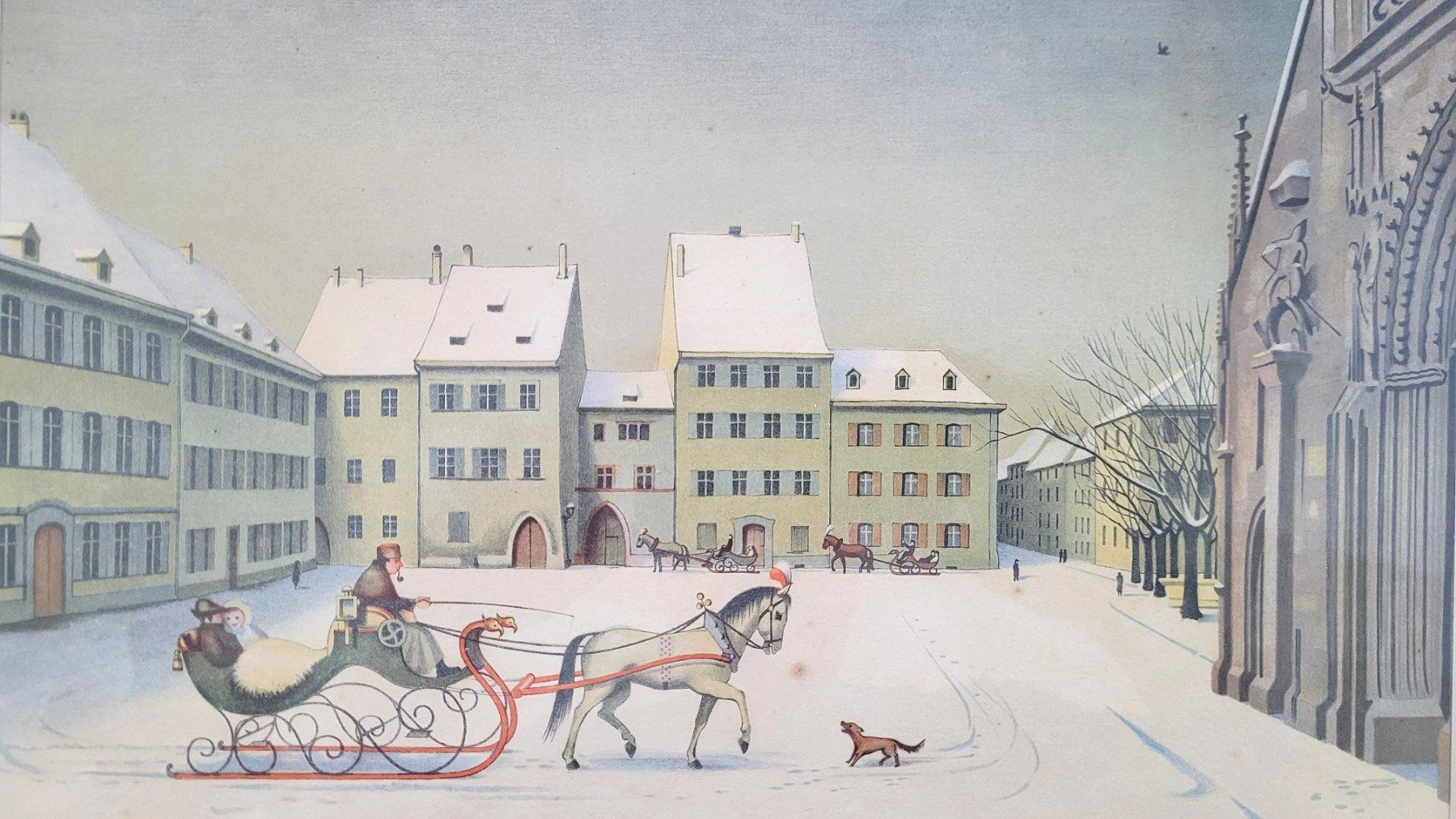 Grafica & Litografie: Stoecklin Niklaus: Basler Schlittenfahrt um 1900 – Usato da Basel venduto da Roberto002 2
