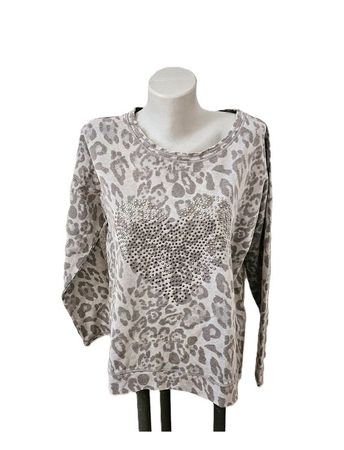 PASSPORT Pullover Gr. M Leo Print Glitzer Herz