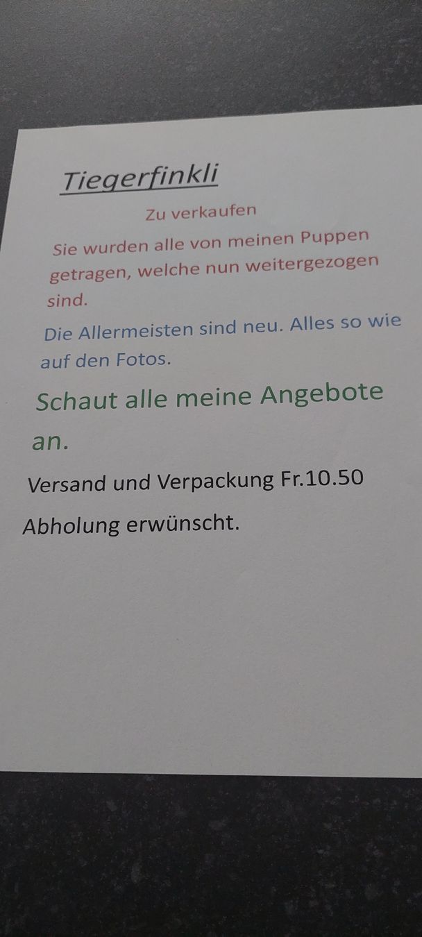 Bambole: Tiegerfinkli für Puppen oder Kinder – Nuovo (secondo la descrizione) da Muri AG venduto da nindo1 1
