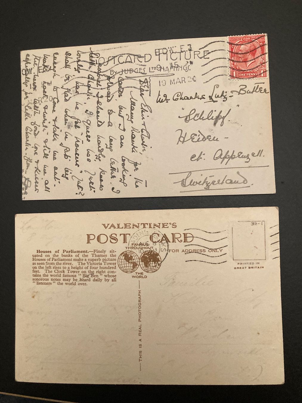 Ansichtskarten: 1920, 2 Postkarten, London – Gebraucht aus Zug von YvonneBa48 1