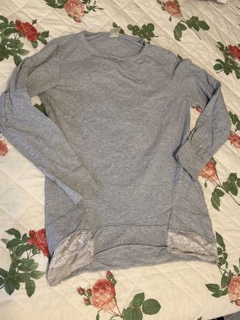 Damen Langarmshirt grau mit Spitzendetails L