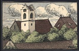 Handgemalt: Tengen, Blick auf die Kirche