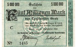Thüringen Greiz 5 Mil.Mark Serie C 17.09.1923 VZ+-VZ++