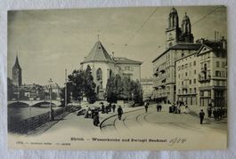 AK ZÜRICH, Wasserkirche, Zwingli Denkmal, belebt