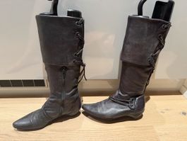Damen Stiefel, Leder Grösse 37 Schnürung dunkelgrau/schwarz