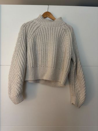 Strickpullover beige Stehkragen grob gestrickt  Gr. M