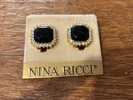 Vintage - Nina Ricci Ohrstecker - goldfarben & dunklem Stein