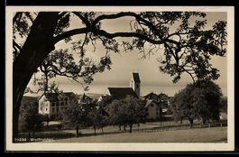 AK Wolfhalden, Ansicht mit Kirche und Bäumen