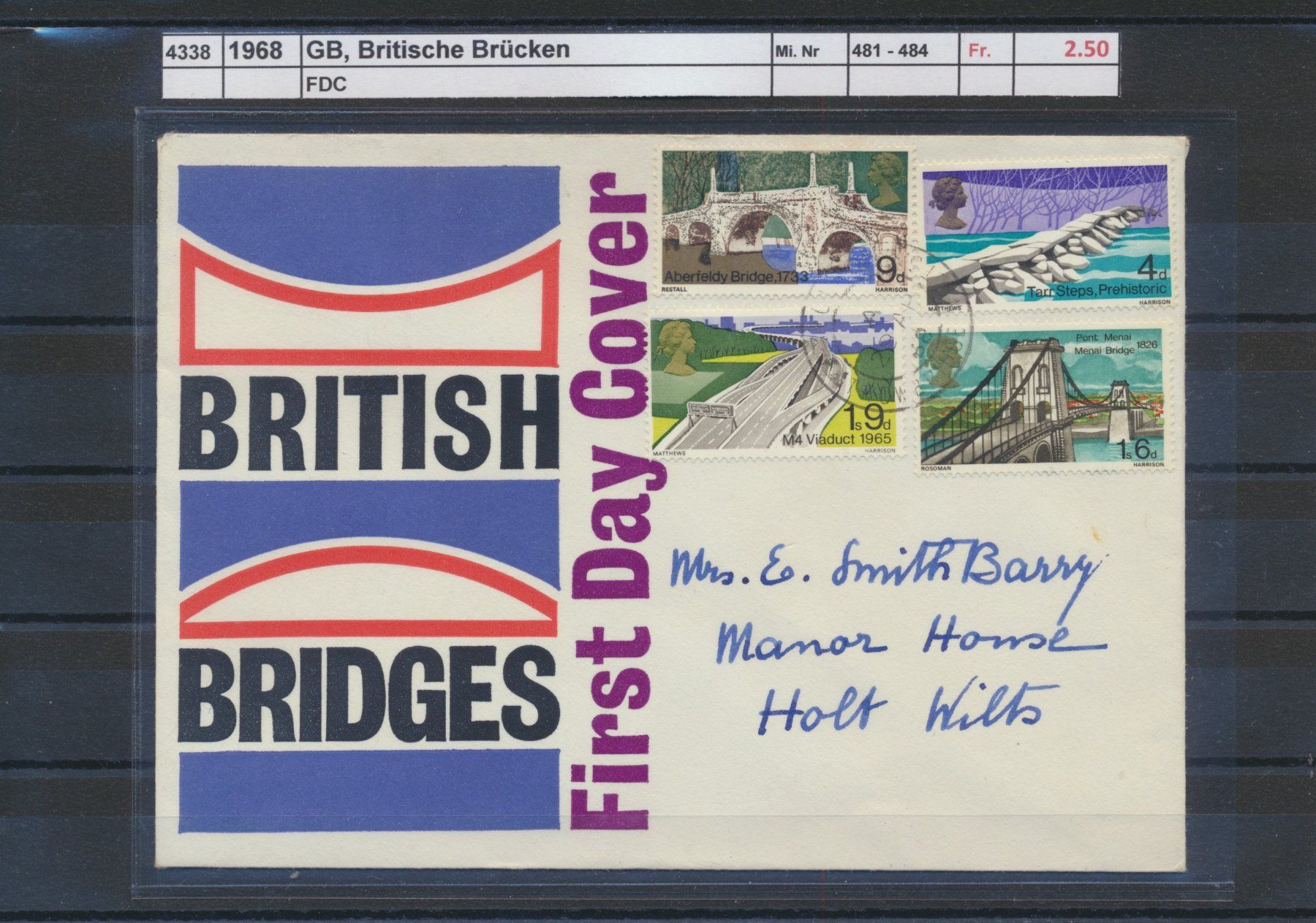 Tutti i francobolli: 1968 GB, "Britische Brücken", FDC – Usato da Winterthur venduto da Zupogeru